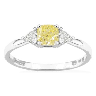 Anillo de oro blanco 18K con diamantes creados 0,68 ct y centro amarillo de talla cojín 0,50 ct