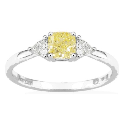 Anillo de oro blanco 18K con diamantes creados 0,68 ct y centro amarillo de talla cojín 0,50 ct