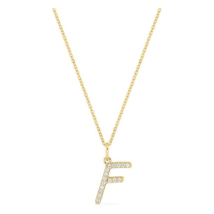 Collar inicial letra F de oro amarillo 9K con diamantes creados 0,10 ct