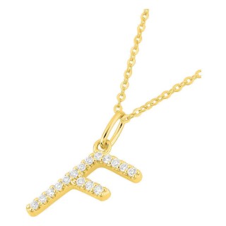 Colar inicial letra F em ouro amarelo 9K com diamantes criados 0,10 ct