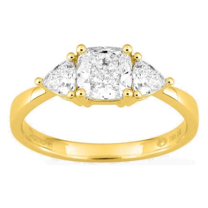 Anillo de oro amarillo 18K con diamantes creados 1,40 ct y centro de talla cojín 1,00 ct