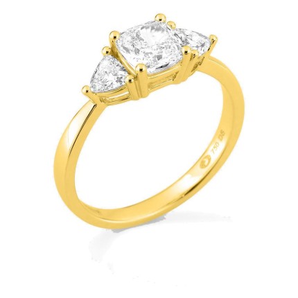 Anillo de oro amarillo 18K con diamantes creados 1,40 ct y centro de talla cojín 1,00 ct