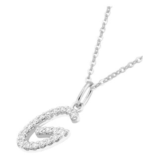 Colar inicial letra G em ouro branco 9K com diamantes criados 0,12 ct