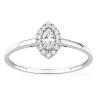 Anillo de oro blanco 9K con diamantes creados 0,19 ct y centro de talla marquesa 0,12 ct en halo