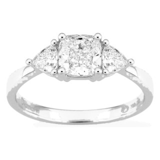 Anillo de oro blanco 18K con diamantes creados 1,40 ct y centro de talla cojín 1,00 ct
