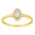 Anel em ouro amarelo 9K com diamantes criados 0,19 ct e centro de lapidação marquise 0,12 ct em halo