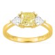 Anel em ouro amarelo 18K com diamantes criados 1,40 ct e centro amarelo de lapidação almofada 1,00 ct