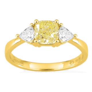 Anel em ouro amarelo 18K com diamantes criados 1,40 ct e centro amarelo de lapidação almofada 1,00 ct