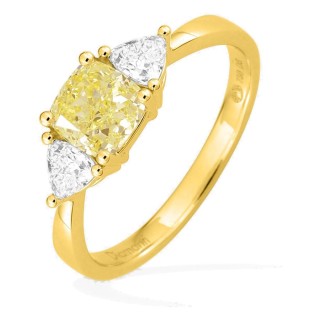 Anel em ouro amarelo 18K com diamantes criados 1,40 ct e centro amarelo de lapidação almofada 1,00 ct