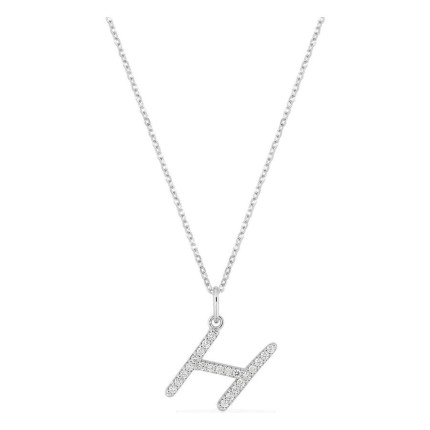 Collar inicial letra H de oro blanco 9K con diamantes creados 0,13 ct