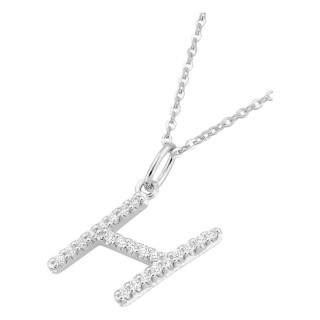 Colar inicial letra H em ouro branco 9K com diamantes criados 0,13 ct