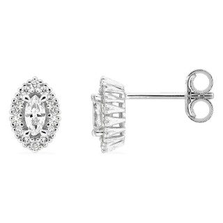 Brincos de pressão em ouro branco 9K com diamantes criados 0,24 ct e centro de lapidação marquise em halo