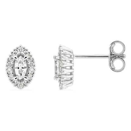 Brincos de pressão em ouro branco 9K com diamantes criados 0,24 ct e centro de lapidação marquise em halo