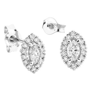 Pendientes de botón de oro blanco 9K con diamantes creados 0,24 ct y centro de talla marquesa en halo