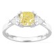 Anillo de oro blanco 18K con diamantes creados 1,40 ct y centro amarillo de talla cojín 1,00 ct