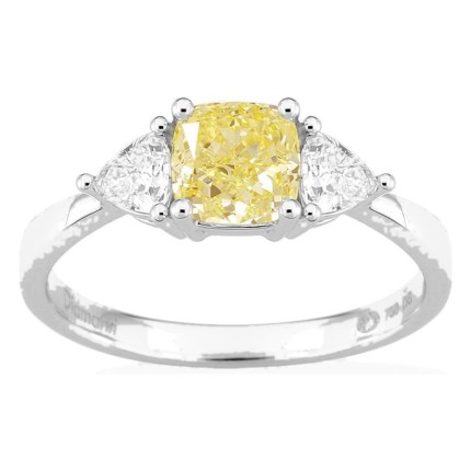 Anillo de oro blanco 18K con diamantes creados 1,40 ct y centro amarillo de talla cojín 1,00 ct