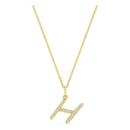 Collar inicial letra H de oro amarillo 9K con diamantes creados 0,13 ct