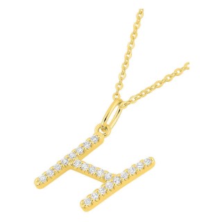 Colar inicial letra H em ouro amarelo 9K com diamantes criados 0,13 ct