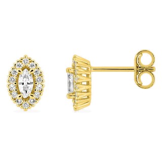 Brincos de pressão em ouro amarelo 9K com diamantes criados 0,24 ct e centro de lapidação marquise em halo