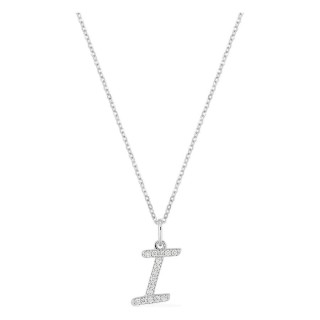 Colar inicial letra I em ouro branco 9K com diamantes criados 0,10 ct