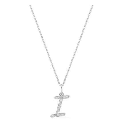 Collar inicial letra I de oro blanco 9K con diamantes creados 0,10 ct