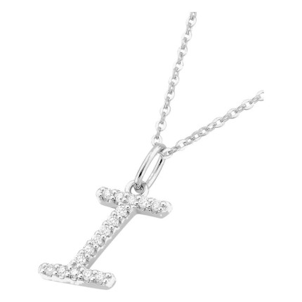 Colar inicial letra I em ouro branco 9K com diamantes criados 0,10 ct
