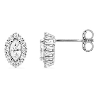Brincos de pressão em ouro branco 9K com diamantes criados 0,38 ct e centro de lapidação marquise em halo