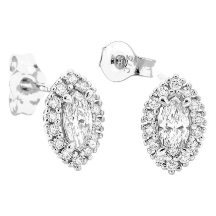 Brincos de pressão em ouro branco 9K com diamantes criados 0,38 ct e centro de lapidação marquise em halo