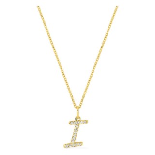 Collar inicial letra I de oro amarillo 9K con diamantes creados 0,10 ct