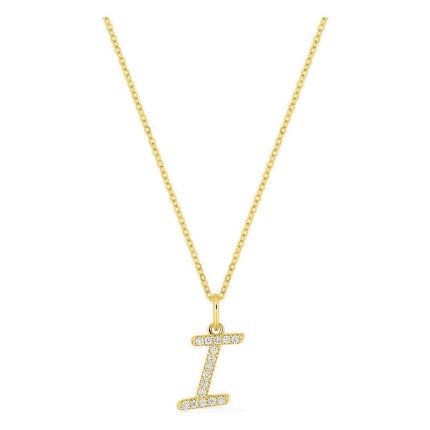 Colar inicial letra I em ouro amarelo 9K com diamantes criados 0,10 ct