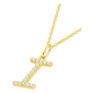 Collar inicial letra I de oro amarillo 9K con diamantes creados 0,10 ct