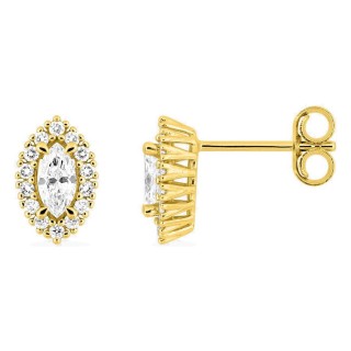 Brincos de pressão em ouro amarelo 9K com diamantes criados 0,38 ct e centro de lapidação marquise em halo