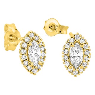Brincos de pressão em ouro amarelo 9K com diamantes criados 0,38 ct e centro de lapidação marquise em halo