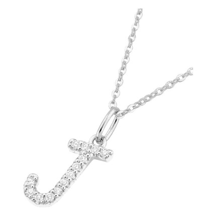 Colar inicial letra J em ouro branco 9K com diamantes criados 0,08 ct