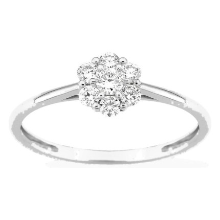 Anel em ouro branco 9K com diamantes criados 0,26 ct em forma de flor