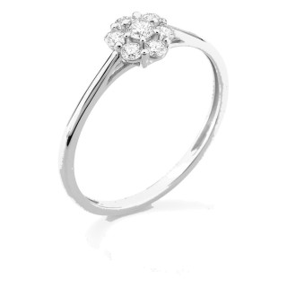 Anillo de oro blanco 9K con diamantes creados 0,26 ct en forma de flor