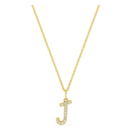 Colar inicial letra J em ouro amarelo 9K com diamantes criados 0,08 ct