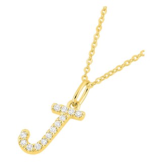 Collar inicial letra J de oro amarillo 9K con diamantes creados 0,08 ct