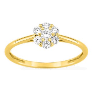 Anillo de oro amarillo 9K con diamantes creados 0,26 ct en forma de flor