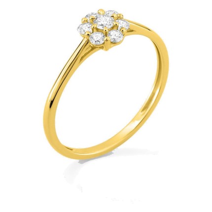 Anel em ouro amarelo 9K com diamantes criados 0,26 ct em forma de flor