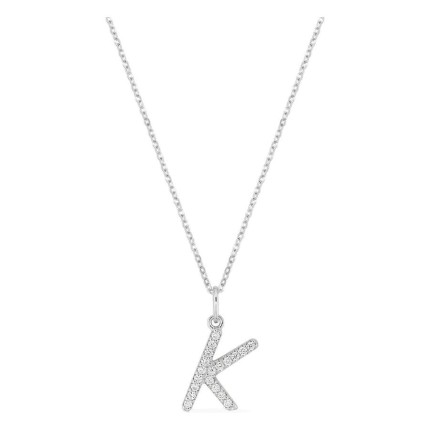 Collar inicial letra K de oro blanco 9K con diamantes creados 0,11 ct