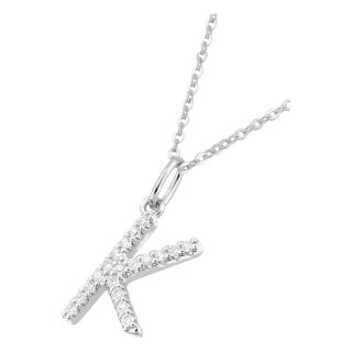 Colar inicial letra K em ouro branco 9K com diamantes criados 0,11 ct