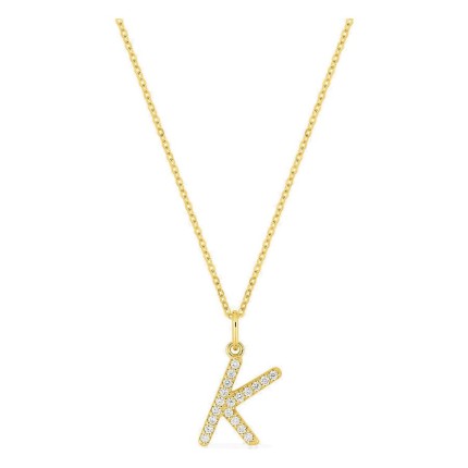 Collar inicial letra K de oro amarillo 9K con diamantes creados 0,11 ct