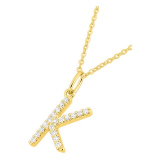 Colar inicial letra K em ouro amarelo 9K com diamantes criados 0,11 ct