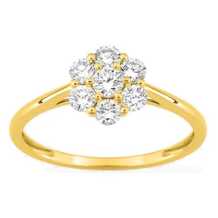 Anillo de oro amarillo 9K con diamantes creados 0,53 ct en forma de flor