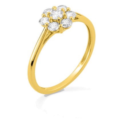 Anel em ouro amarelo 9K com diamantes criados 0,53 ct em forma de flor