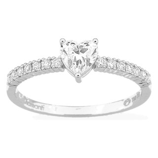 Anillo solitario acompañado de oro blanco 18K con diamantes creados 0,52 ct y centro talla corazón