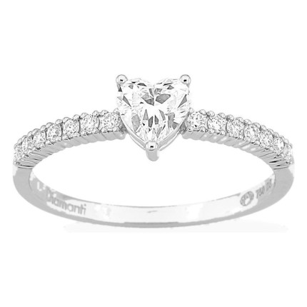 Anel solitário acompanhado em ouro branco 18K com diamantes criados 0,52 ct e centro lapidação coração