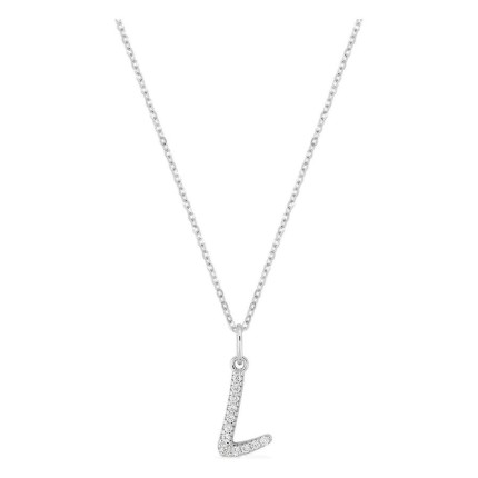 Colar inicial letra L em ouro branco 9K com diamantes criados 0,07 ct