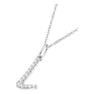 Colar inicial letra L em ouro branco 9K com diamantes criados 0,07 ct